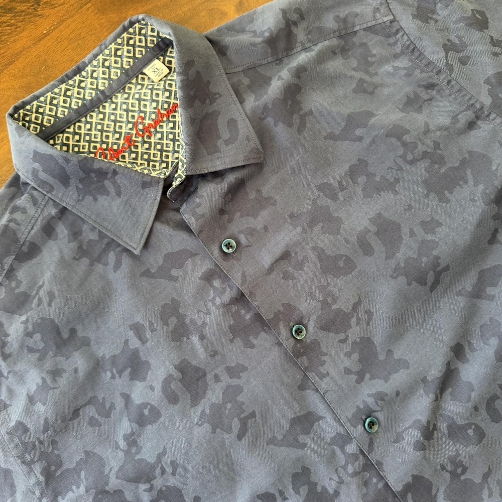 Robert Graham Shirt‎ Mens XL Blue Camo Classic Fit Contrast Cuff Long Sleeve